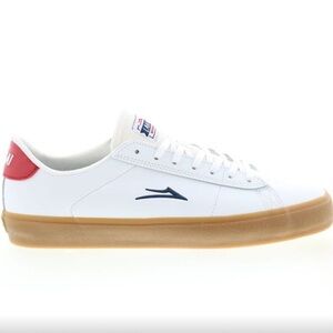 Lakia Classic Gum-Sole White Leather Sneakers – Red/Blue Accent